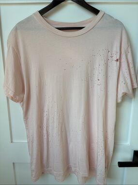 AMIRI Pale Pink Distressed Short Sleeve Crew Tee